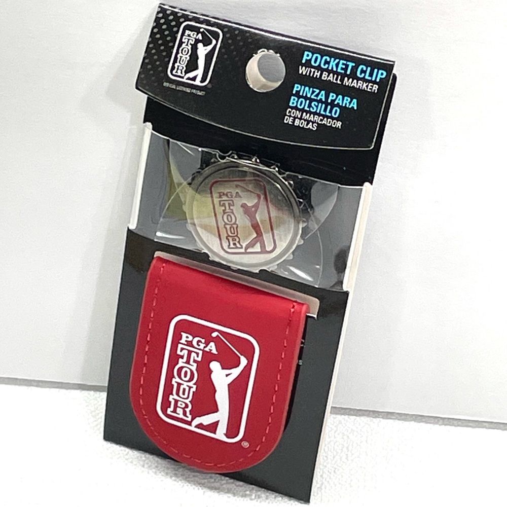 PGA Tour Golf Metallic Pocket Clip With Ball Marker Tango Red New